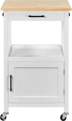 Obrázok produktu pre Furnibellaa - Kuchynský vozík na kolieskach, servírovací vozík so skrinkou a policou, drevená pracovná doska, vozík 55 x 45 x 89 cm, kuchynský vozík vo vidieckom štýle, biely