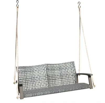 Produktbild von Hängebank Gartenbank Grau 114cm Schaukel 2-Sitzer Bank Baumschaukel Polyrattan inkl. Seil