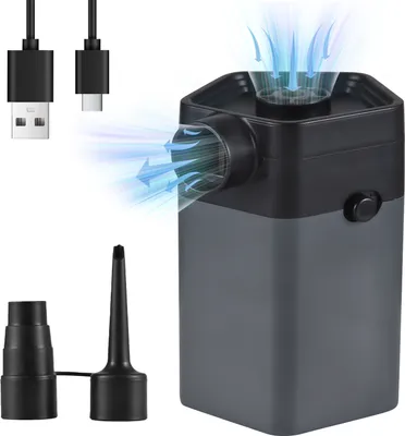 Obrázek produktu pro Mini vzduchová pumpa, akumulátorová, dobíjecí, 6000 Pa, 2850 otáček za minutu, nafukovací, vyfukovací, 120 l/min, elektrická ruční vzduchová pumpa na matrace se 2 tryskami pro vztlakové pomůcky, podložky na spaní, plovoucí kruhy, vakuový úložný vak