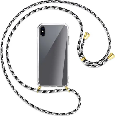Produktbild von Handykette Backcover-Schutzhülle mit Band (Metall goldfarben) für Apple iPhone XS Max - schwarz/grau/weiß