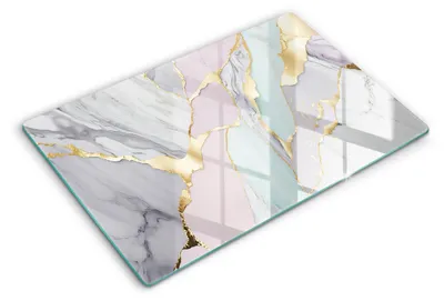 Produktbild von Glasschneideplatte - Herdabdeckplatte - 80x52 cm -Schneidebrett - Spritzschutz -Pastellmarmor