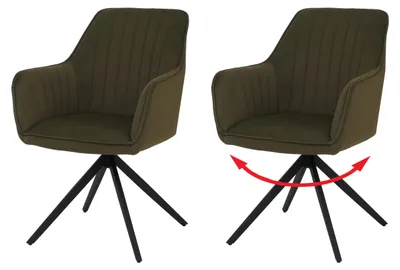 Obrázok produktu pre Sada 2 jedálenských stoličiek HWC-L79, kuchynská stolička s operadlom, stolička s podrúčkami, otočná, automatická poloha, látka/textil ~ zelená