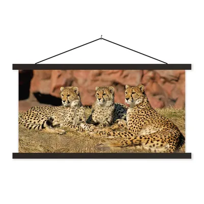 Produktbild von MuchoWow® Textilposter Gepardenmutter und -junge 60x30 cm mit schwarzem Rahmen - Textilien