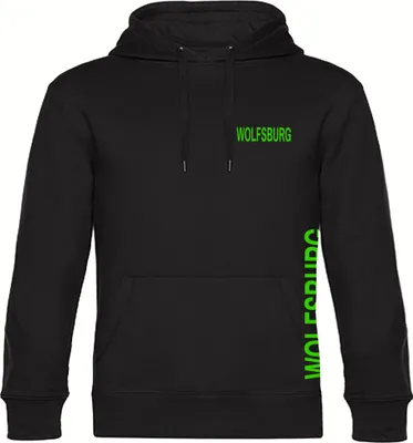 Produktbild von multifanshop Kapuzen Sweatshirt - Wolfsburg - Brust & Seite, schwarz, Größe L