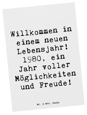 Produktbild von Mr. & Mrs. Panda Postkarte Spruch 1980 Geburtstag - Weiß - Geschenk, Ansichtskarte, Geboren am, Grußkarte, Erinnerungen, bildkarte, Postkarten, Meilenstein, Alter, feiern