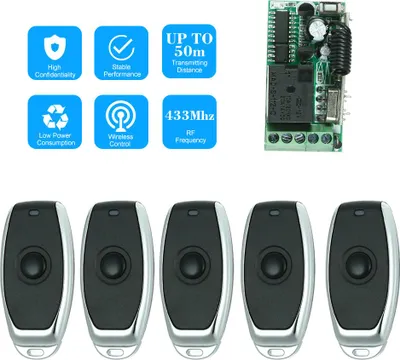 Zdjęcie produktu dla 433 MHz DC 12 V Uniwersalny moduł odbiornika przekaźnika zdalnego sterowania RF Mini 1CH Bezprzewodowy przełącznik sterujący + 5 sztuk nadajników RF 433 MHz Piloty zdalnego sterowania do urządzeń gospodarstwa domowego Elektroniczny zamek sterujący Chip 1527