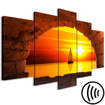 Produktbild von Akustikbild Meer 200x100 cm Bilder Akustikschaum Hochleistungsschallabsorber Schallschutz Leinwand 5 tlg Wandbild Raumakustik Schalldämmung Segelboot Sonnenuntergang c-B-0555-b-m