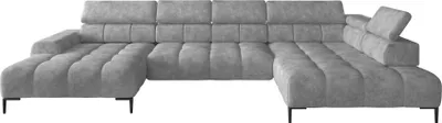 Produktbild von Plaza Ecksofa in U-Form, Rechte Seite, Funktional Komfortable Schlaffunktion Verstellbare Kopfstützen Verstellbarer Sitz Wellenfedersystem Hochelastischer Schaum 385x216 cm, Hellgrau