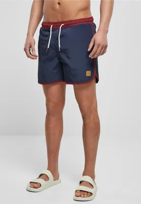 Zdjęcie produktu dla Męskie szorty kąpielowe Urban Classics Retro Swimshorts w kolorze bordowym/granatowym – rozmiar S