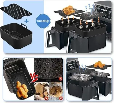 Obrázek produktu pro Opakovaně použitelná silikonová forma na pečení pro horkovzdušné fritézy – opakovaně použitelná silikonová forma – příslušenství pro horkovzdušné fritézy – silikonová pánev – koš pro horkovzdušné fritézy – trouba Ninjas Dual Air Fryer