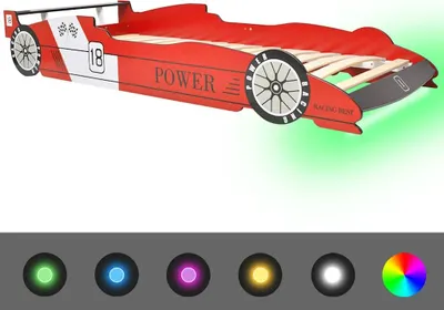 Produktbild von vidaXL Kinderbett mit LED im Rennwagen-Design 90 x 200 cm Rot