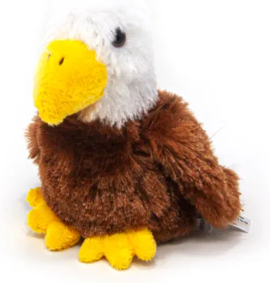 A close-up studio shot of a plush toy eagle.