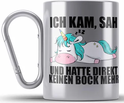 Produktbild von Trendation - Einhorn Edelstahl Tasse Karabiner mit Spruch Geschenk Arbeitskollege Kollegin Karabiner Edelstahl Tasse Karabiner Edelstahl Büro (Silber)