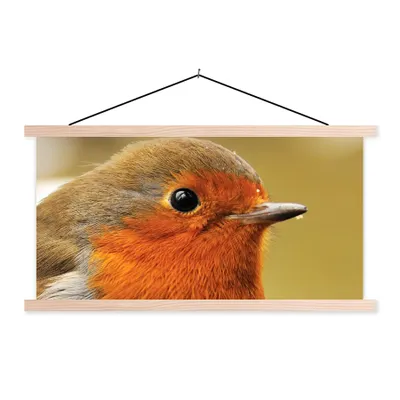 Produktbild von MuchoWow® Textilposter Vogel - Rotkehlchen - Porträt 60x30 cm mit holzfarbenen Rahmen - Dekoration