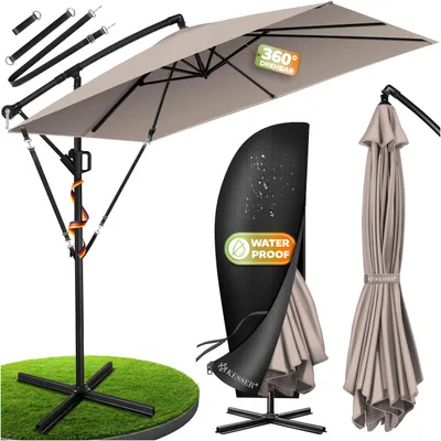 Produktbild von KESSER® Ampelschirm Holly Sonnenschirm Rechteckig mit und ohne LED Solar inkl. Abdeckung + Windsicherung mit Kurbel | Kurbel-Schirm mit Ständer UV-Schutz Aluminium Wasserabweisend Ø350cm Gartenschirm