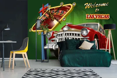 Produktbild von Vlies Fototapete LAS VEGAS RETRO PLAKAT 375 x 250 cm (inkl. Kleister) - Vlies Tapete, Wandtapete, Wandbilder - Tapete für Wohnzimmer Schlafzimmer, Büro, Küche - Montagefertig