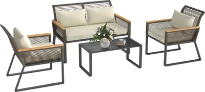 Produktbild von Outsunny Polyrattan Gartenmöbel Set 4 Personen wetterfest Balkonmöbel-Set