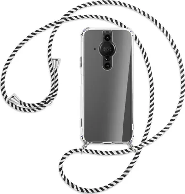 Produktbild von Handykette Backcover-Schutzhülle mit Band (Metall silberfarben) für Sony Xperia PRO-I - schwarz/weiß gestreift