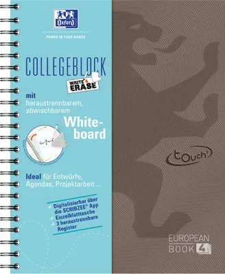 Produktbild von Oxford Touch European Book 4 "Write & Erase" DIN A4+ braun kariert 120 Blatt