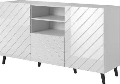 Produktbild von Furniture24 Kommode Abeto 150 cm breit Sideboard Schrank Wohnzimmer 2 Türen 1 Schublade Schwarz