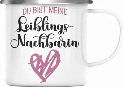 Produktbild von Trendation - Beste Nachbarin Der Welt Emaille Tasse Geschenk Lustig Abschied Abschiedsgeschenk (Silber)