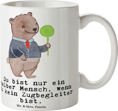 Produktbild von Mr. & Mrs. Panda Kaffeetasse Zugbegleiter Herz - Weiß - Geschenk, Becher, Teetasse, Kaffeebecher, Tasse, Dekotasse