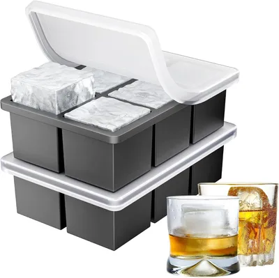 Produktbild von Silikon-Eiswürfelform, groß, 2er-Pack – XXL-Eiswürfelform mit Deckel für 12 Eiswürfel mit einem Durchmesser von 5 cm