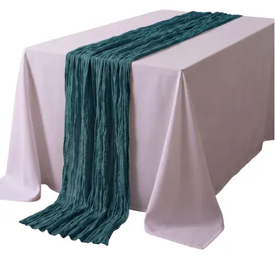 Produktbild von G.schmückt Chiffon Tischläufer Schal 3 Meter lang 90 cm breit, Tischdecke Stoff in Knitteroptik für Hochzeiten & Festlichkeiten Türkis