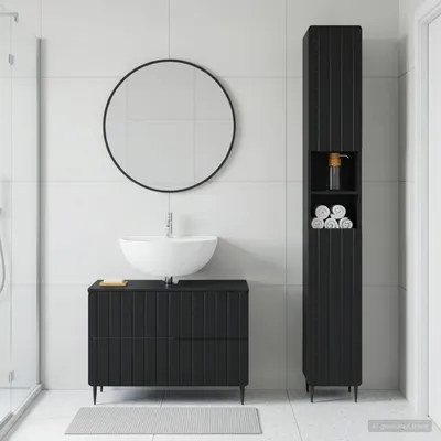 Zdjęcie produktu dla Maison Exclusive - Zestaw dwóch szafek łazienkowych ZWOLLE, czarny, płyta drewniana