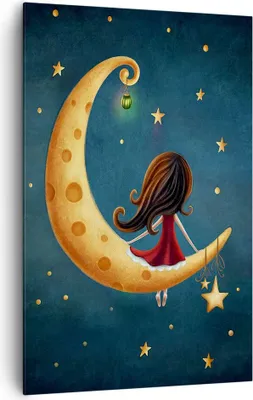 Produktbild von Bild auf Leinwand - Leinwandbild - Einteilig - Kinder Mädchen Mond - 80x120cm - Wand Bild - Wanddeko - Wandbilder - Leinwanddruck - Wanddekoration - Leinwand bilder - Wandbild - PA80x120-4683