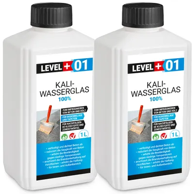 Obrázek produktu pro Draselné vodní sklo Neředěné 100% 2L Hydroizolace Těsnění Ochrana dřeva LEVEL+01