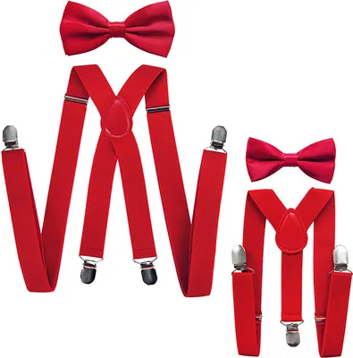 Produktbild von axy Vater-Sohn Partnerlook Hosenträger und Fliege Set für Herren-Damen-Kinder Fotoshooting Familien Outfit
