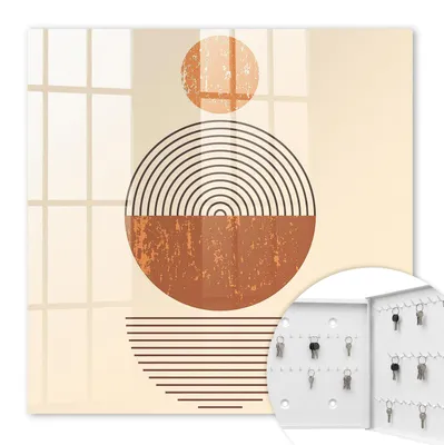 Produktbild von Metall Schlüsselkasten 30 x 30 cm - weißer Schlüsselschrank zur Wandmontage - wandhängende Schlüsselbox mit Tür - rechts öffnend - Schlüsselaufbewahrung für Flur - Büro - Arbeitszimmer - Werkstatt - Garage - Retro-Geometrie
