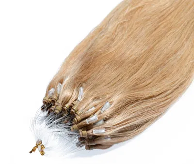 Produktbild von hair2heart Premium Microring Extensions ľudské vlasy rovné - 25 prameňov 0,8g 40cm 9/31 svetlá blond zlatá popolavá