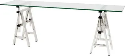 Produktbild von Casa Padrino Edelstahl Konsolentisch mit Glasplatte 200 x 50 x H. 66-78 cm - Luxus Wohnzimmermöbel