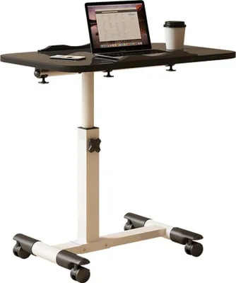 Zdjęcie produktu dla Regulowany stolik pod laptopa – stolik na kółkach do ustawienia nad łóżkiem – blat obracający się o 360° – regulacja wysokości – na kółkach – składany – prostokątny, blat drewniany/metalowa rama – czarny