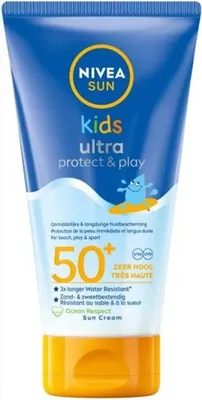 Zdjęcie produktu dla NIVEA Kids Protect & Play SPF 50+, Emulsja z filtrem przeciwsłonecznym, Twarz i ciało, Tubka, Kojąca, Ochrona, Nawilżający, Skóra uniwersalna, 150 ml