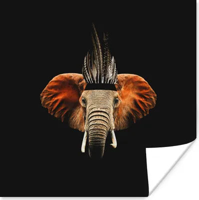 Produktbild von MuchoWow® Poster Elefant - Federn - Hut 100x100 cm - Babyzimmer