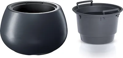 A dark gray planter and a dark gray insert are shown side-by-side against a white background.