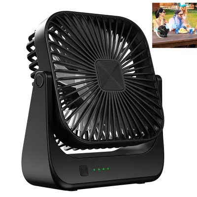 Produktbild von Tischventilatoren, Tragbarer Mini-Schreibtischventilator, Leiser Tischventilator, 4000 mAh, 360° drehbar, 4 Geschwindigkeiten, Schwarz