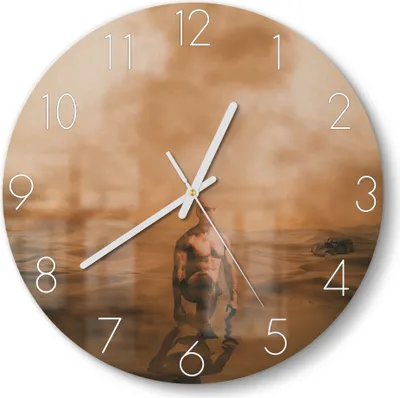 Produktbild von DEQOART Glasuhr Ø30 cm Zahlen 'Wüstenüberlebender' Wanduhr Glas Uhr Design leise Küchenuhr