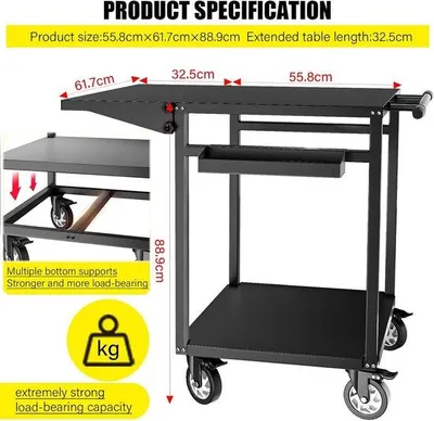 Produktbild von Grillwagen mit klappbarer Beistelltisch und Stauraum für den Außenbereich