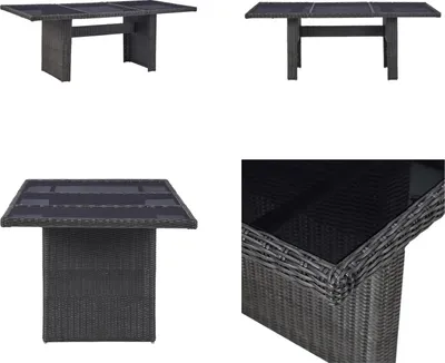 Produktbild von vidaXL Garten Esstisch Schwarz 200x100x74 cm Glas und Poly Rattan - Gartentisch - Gartentische - Outdoor-Tisch - Outdoor-Tische