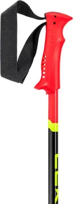A close-up of a ski pole handle and part of the shaft.