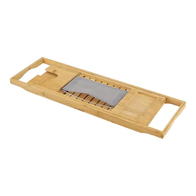Productafbeelding van Badkamerplank Orivesi, bamboe, badplank met boekhouder en glashouder, uitschuifbaar van 70 tot 105,5 cm, naturel
