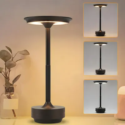 Produktbild von Kabellose Dimmbare LED Akku Tischleuchte Touch Tischlampe Lampe Wohnzimmer Nachttischlampen Dreifarbiges Licht Schwarz