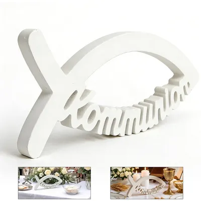 Produktbild von Kommunion Dekoration, Fischförmige Tischdekoration, Weiße Fischform Kommunion Dekoration, Tischkerzenhalter Dekoration für Kommunion und Taufe