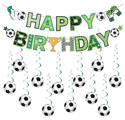 Produktbild von Fußball Deko Geburtstag Kinder Girlande & Spiralanhänger Set