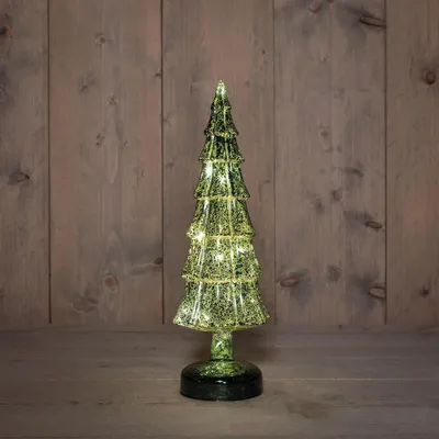 Produktbild von Grüner Glas-Weihnachtsbaum 34x11 cm mit LED-Beleuchtung, Batterie & Timer
