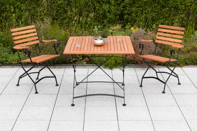 Produktbild von Merxx Gartenmöbelset "Schlossgarten" 3tlg. - Flachstahl mit Eukalyptusholzbelattung - 50142-217